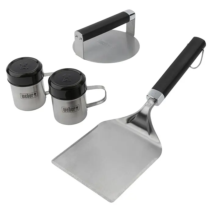Weber Starter-Set Smashed Burger - 4 -tlg. - Weber Grillbesteck-Set: Enthält einen Burger-Wender, einen Burger-Press und Gewürzstreuer für ein perfektes Grillvergnügen.