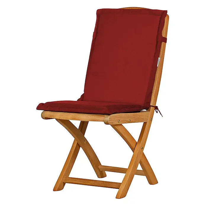 Kai Wiechmann Sitzauflage - Klappstuhl, L x B x H: 88 x 40 x 4 cm, Polyacryl, Bordeauxrot - Ein stilvoller, zusammenklappbarer Holzstuhl mit roter Polsterung für Sitz und Rückenlehne, ideal für den Garten oder die Terrasse.