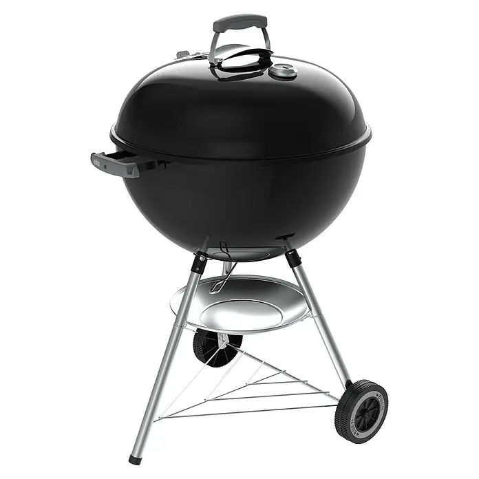 Weber Original Kugelgrill Kettle - Durchmesser Grillfläche: 57 cm, Schwarz - Produktbild eines Weber Holzkohlegrills mit Deckel, der für ein optimales Grillerlebnis sorgt. Robuste Konstruktion mit praktischem Ascheauffangbehälter.