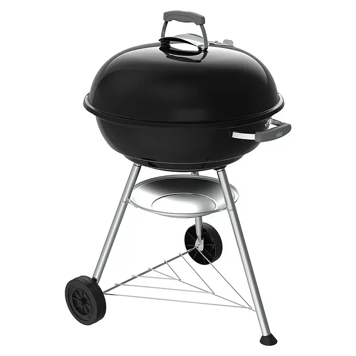 Weber Compact Kugelgrill Kettle - Durchmesser Grillfläche: 57 cm, Schwarz - Schwarzer Weber Holzkohlegrill mit Deckel und Rädern, ideal für Grillabende im Freien. Robuste Konstruktion für langjährige Nutzung.