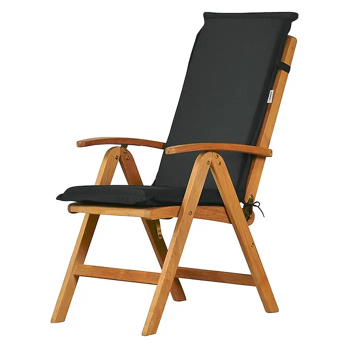 Kai Wiechmann Sitzauflage - Hochlehner, L x B x H: 117 x 47 x 6 cm, Polyacryl, Anthrazit - Gartenstuhl aus Akazienholz mit anthrazitfarbenen Kissen für Sitz- und Rückenlehne für bequemes Sitzen im Freien.
