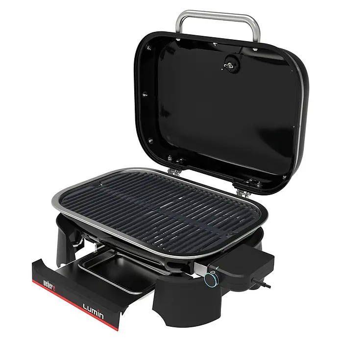 Weber Elektrogrill Lumin - Grillfläche (B x T): 49 x 33 cm, 2,2 kW - Weber Lumin Elektrogrill mit offenem Deckel. Kompakter Grill für Balkon oder Terrasse, ideal für vielseitige Grillerlebnisse.