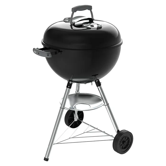 Weber Kugelgrill Bar-B-Kettle - Durchmesser Grillfläche: 47 cm, Schwarz - Schwarzer Weber Holzkohlegrill mit Deckel und silbernen Beinen und Ablage. Perfekt für Grillabende im Freien.