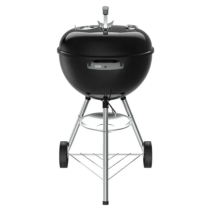 Weber Original Kugelgrill Kettle - Durchmesser Grillfläche: 47 cm, Schwarz - Schwarz glänzender Weber Holzkohlegrill mit Deckel, Griff und robustem Fahrgestell für Grillvergnügen im Freien.