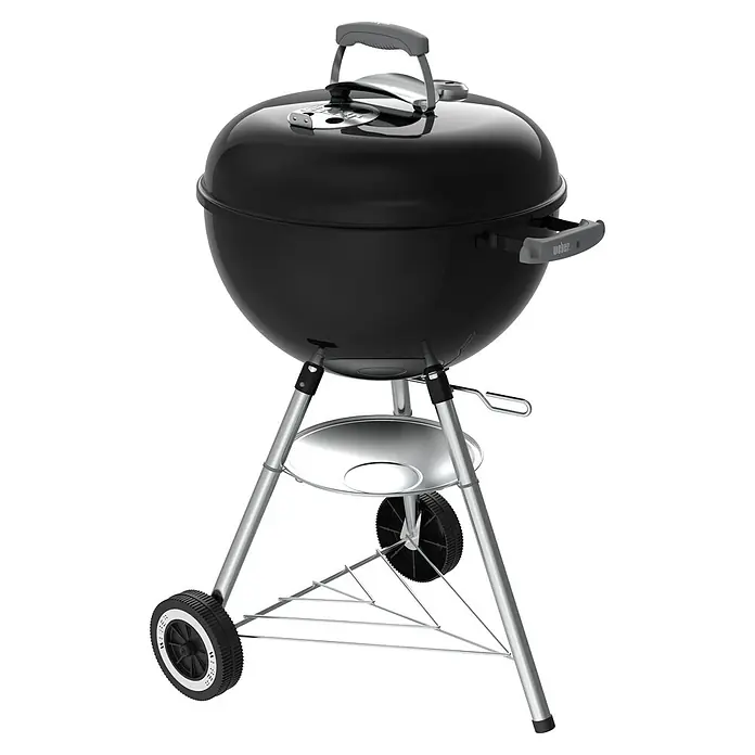 Weber Original Kugelgrill Kettle - Durchmesser Grillfläche: 47 cm, Schwarz - Abbildung eines Weber Holzkohlegrills mit Deckel und Rädern. Er ist ideal für Grillpartys im Freien und bietet großartige Grillergebnisse.