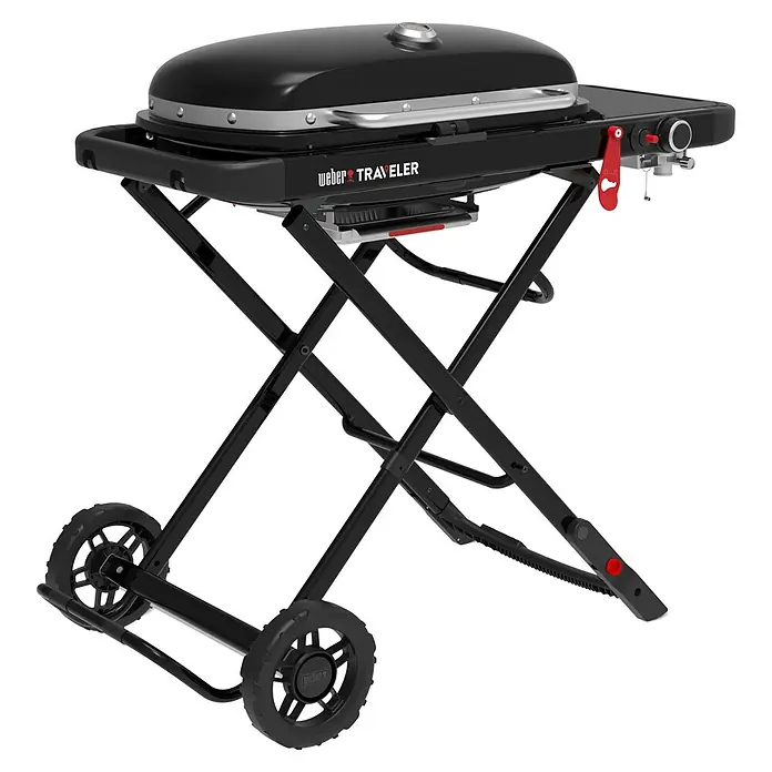 Weber Gasgrill Traveler - Grillfläche (B x T): 63 x 34 cm, 3,8 kW, Anzahl Brenner: 1 Stk. - Schwarzer Weber Traveler Grill mit Rädern für den einfachen Transport und Lagerung. Ideal für unterwegs.