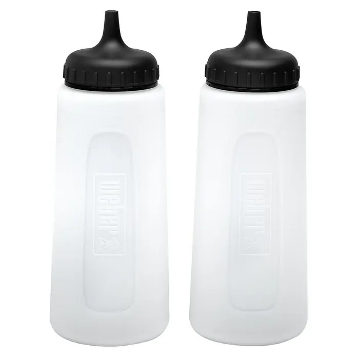 Weber Quetschflasche - 473 ml, Kunststoff, 2 -tlg. - Zwei weiße Quetschflaschen mit schwarzen Spritzdüsen, ideal für Gastronomie oder Küche, vielseitig einsetzbar und leicht zu reinigen.