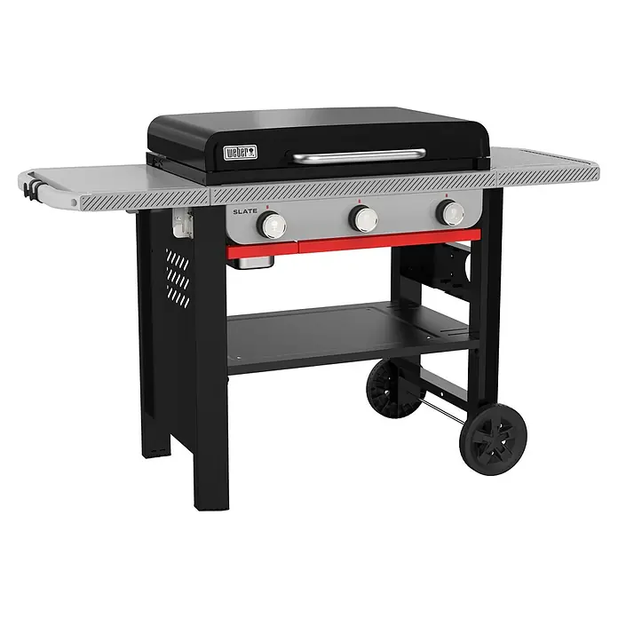 Weber Plancha-Grill Slate GPD - Grillfläche (B x T): 71 x 46 cm, 10,6 kW, Anzahl Brenner: 3 Stk. - Hier ist ein Weber Slate Grill mit drei Brennern, der eine hochwertige Outdoor-Kochlösung bietet.