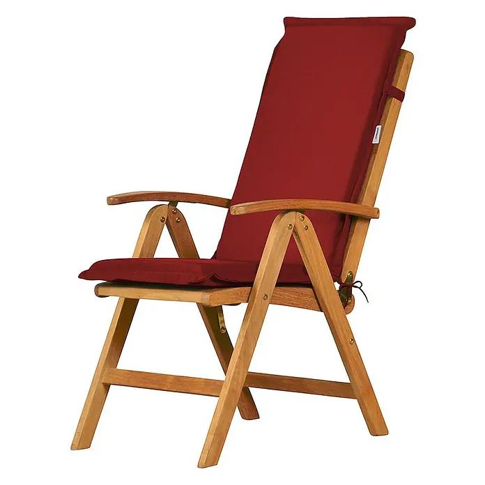 Kai Wiechmann Sitzauflage - Hochlehner, L x B x H: 117 x 47 x 6 cm, Polyacryl, Bordeauxrot - Der rote Stuhlkissenauflagenbezug verwandelt einen Holzstuhl in einen bequemen Outdoor-Sitzplatz.