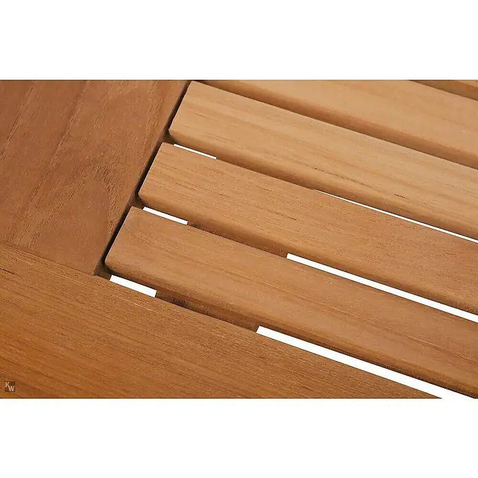 Kai Wiechmann Garten-Beistelltisch - Teakholz, Rechteckig, Naturbelassen - Detailaufnahme einer Tischplatte aus Holzlatten, die eine natürliche und warme Ästhetik für den Außenbereich bietet.