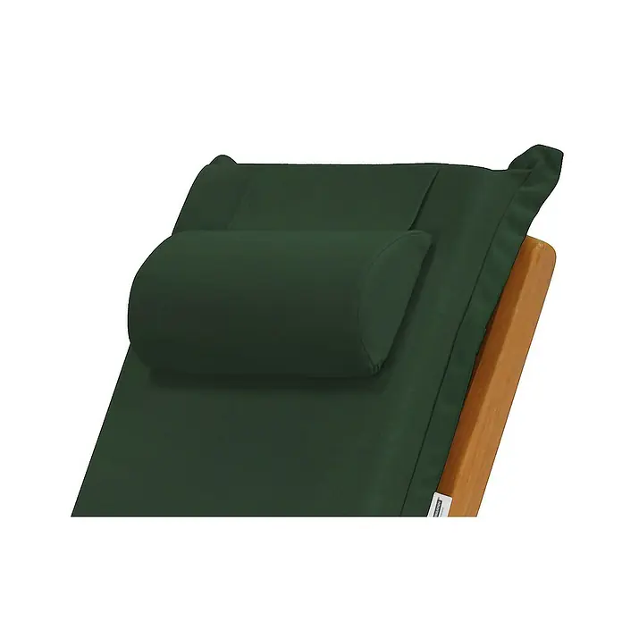 Kai Wiechmann Liegenauflage - Sonnenliege, Hochlehner, Relaxchair, L x B x H: 49 x 36 x 6 cm, Polyacryl, Dunkelgrün - Nahaufnahme eines grünen Liegestuhls mit Kopfkissen, ideal für Garten und Terrasse. Bequeme Entspannung im Freien garantiert!