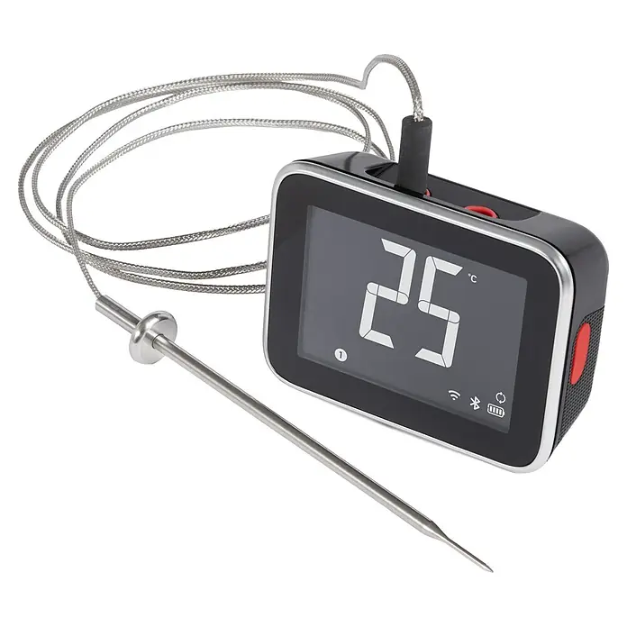 Weber Grill-Thermometer - Schwarz - Digitales Thermometer mit Sonde und Anzeige von 25 Grad Celsius für präzise Temperaturmessungen in Küche und Grill.