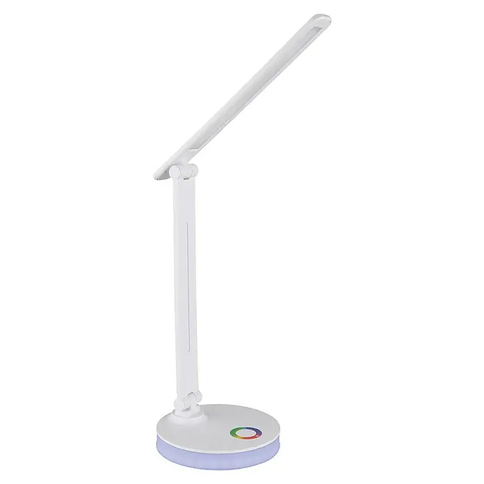 Globo LED-Tischleuchte Geraldo - 5 W, L x B x H: 280 x 150 x 500 mm, Mehrfarbig, Weiß - Nahaufnahme einer weißen LED-Schreibtischlampe mit Farbrad auf dem Sockel, die sich ideal für das Büro eignet.