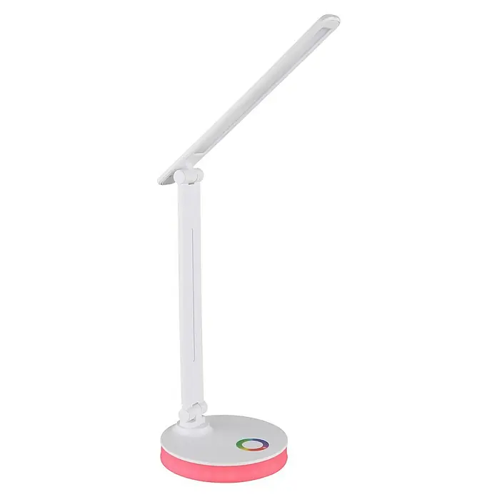 Globo LED-Tischleuchte Geraldo - 5 W, L x B x H: 280 x 150 x 500 mm, Mehrfarbig, Weiß - Eine elegante, weiße Schreibtischlampe mit Farbwechsel-Basis, ideal für jeden modernen Arbeitsbereich.