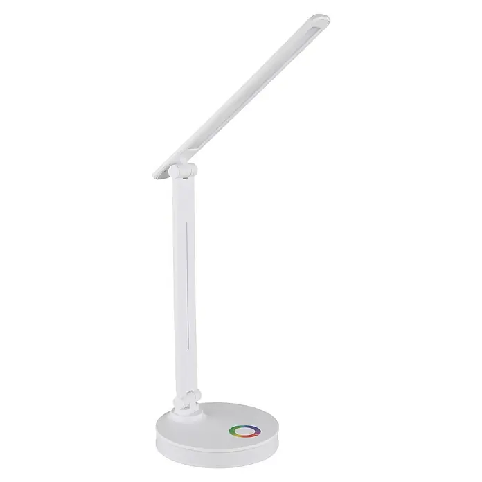 Globo LED-Tischleuchte Geraldo - 5 W, L x B x H: 280 x 150 x 500 mm, Mehrfarbig, Weiß - Moderne, weiße LED-Tischleuchte mit verstellbarem Arm und Farbwechselbasis für flexibles Licht im Büro oder Zuhause.