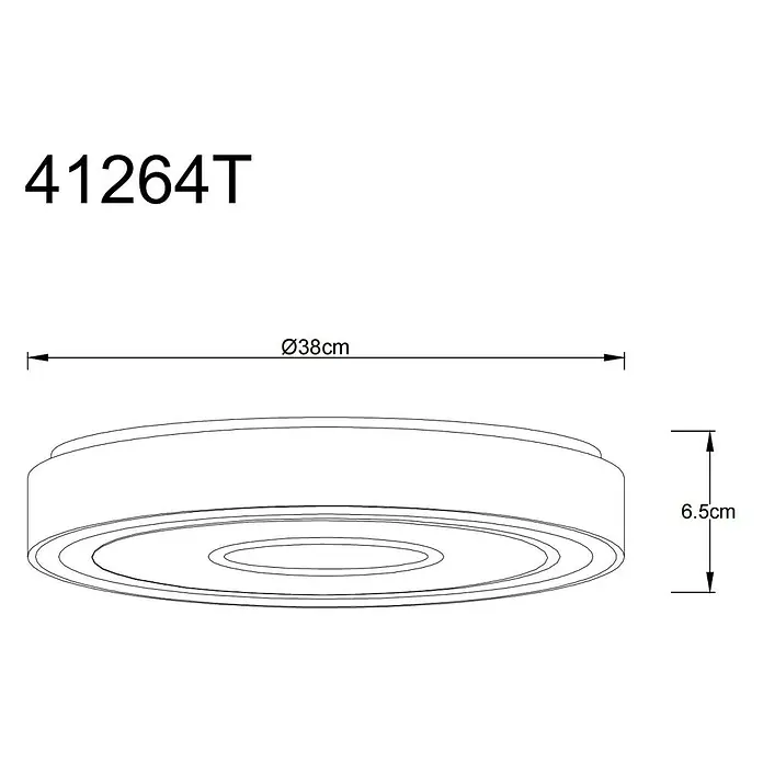 Globo LED-Deckenleuchte rund mit Tunneleffekt Astania - Farbe Gehäuse: Weiß, Ø x H: 38 x 6,5 cm, Ohne Kunstoffkristalle, Warmweiß - Produktskizze einer LED-Deckenleuchte mit Durchmesser 38 cm und einer Höhe von 6,5 cm. Modell 41264T zur Raumbeleuchtung.