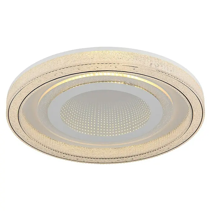 Globo LED-Deckenleuchte rund mit Tunneleffekt Alsuna - 48 W, Ø x H: 48 x 7 cm, Weiß - Moderne LED-Deckenleuchte mit mehrstufigem, kreisförmigem Design und funkelnden Kristallelementen für eine stilvolle Beleuchtung.