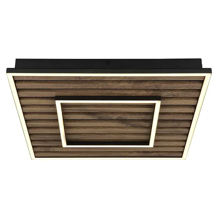 Globo Plafón LED Wood - L x An x Al: 450 x 450 x 60 mm, Marrón, 36 W, Blanco cálido - Moderna lámpara de techo con panel de madera e iluminación LED. El elemento de diseño proporciona luz cálida y un ambiente elegante en la habitación.\n