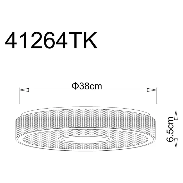 Globo LED-Deckenleuchte rund mit Tunneleffekt Astania - Farbe Gehäuse: Weiß, Ø x H: 38 x 6,5 cm, Mit Kunststoffkristallen, Warmweiß - Produktzeichnung einer runden Deckenleuchte mit den Maßen Ø38cm Durchmesser und 6,5cm Höhe, Modell 41264TK.