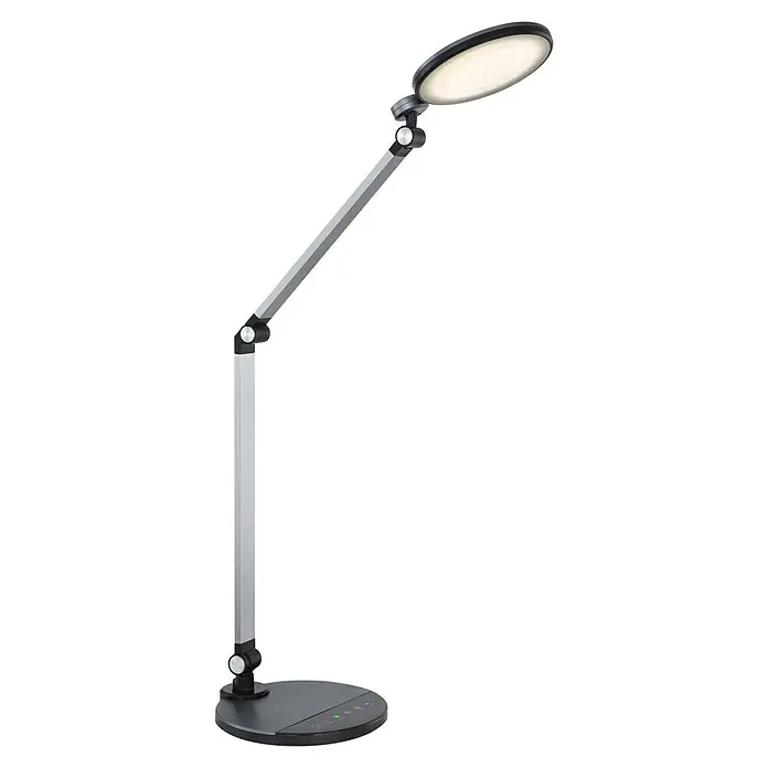 Globo Tischleuchte Konsti - 9 W, L x B x H: 50 x 19,2 x 90,5 cm, Grau/Schwarz - Elegante LED-Schreibtischleuchte in Silber mit verstellbarem Arm und rundem Leuchtkopf für optimale Beleuchtung.