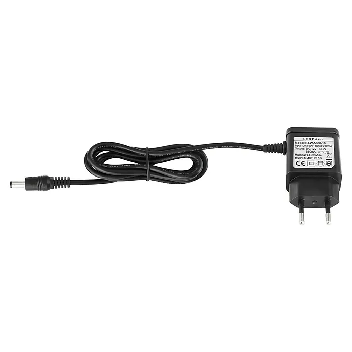 Globo Tischleuchte Konsti - 9 W, L x B x H: 50 x 19,2 x 90,5 cm, Grau/Schwarz - Produktansicht eines schwarzen LED-Treibers mit Kabel und Stecker. Ideal für LED-Beleuchtungsanwendungen mit 12V Ausgang.
