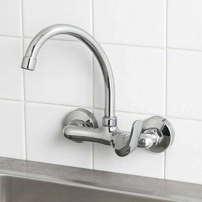 Universal de Grifería Grifo de cocina de pared Forma (Cromo, Brillante) | BAUHAUS