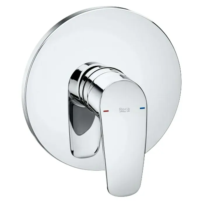 Roca Ducha higiénica inodoro Be Fresh - Cromo, Brillante - Primer plano de un mezclador de ducha Roca brillante con palanca única y embellecedor redondo. Diseño elegante para baños modernos.