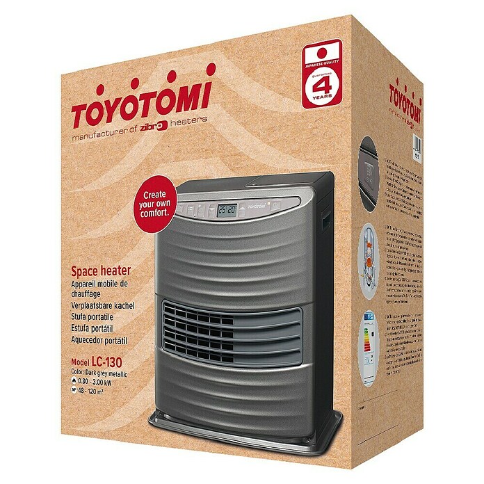 Toyotomi Estufa de parafina LC-130 (0,8 kW - 3 kW, Volumen del depósito: 5,4 l, Gris) | BAUHAUS