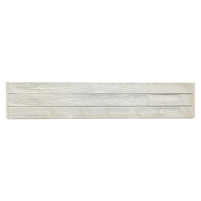 Beckers Betonzaun Zaunelement Standard Prestige Motiv - 200 x 38,5 cm, Beton, Betongrau - Ein weißes, holzähnliches Paneel mit markanten Holzmaserungen und einer glatten Oberfläche. Perfekt für Wandverkleidungen oder dekorative Akzente im Innenbereich.