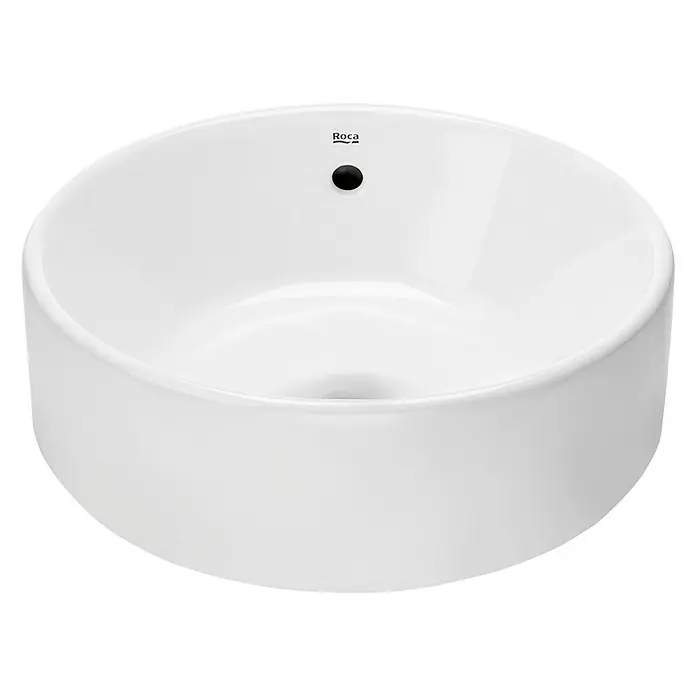 Conjunto de mueble de baño Arlet - Ancho total del mueble de baño: 60 cm, Negro/Nogal, 4 pzs. - Primer plano de un lavabo sobre encimera redondo y blanco de Roca.