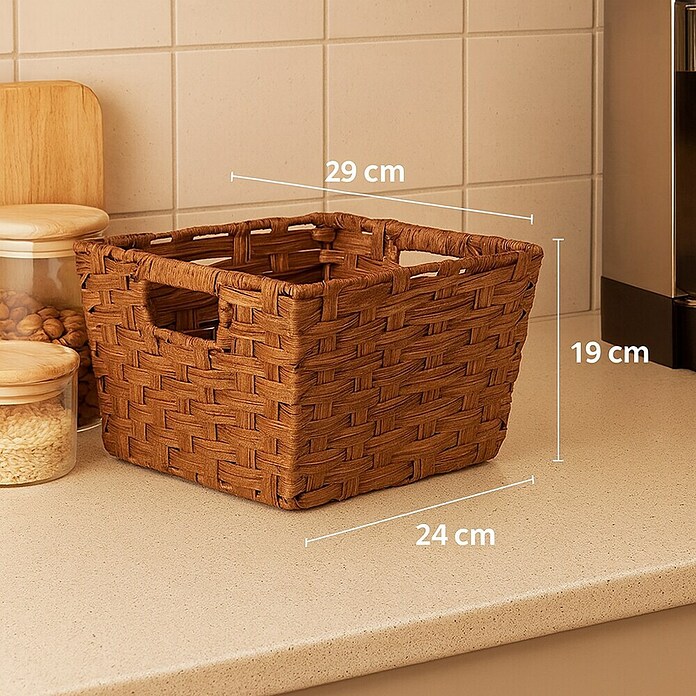 Versa Cesta para el baño alta con asas (L x An x Al: 29 x 24 x 19 cm, Fibras plásticas, Marrón) | BAUHAUS