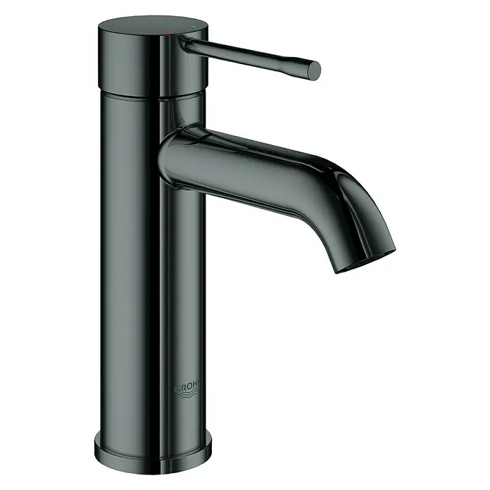 Grohe Essence New Waschtischarmatur S-Size - Ohne Zugstange, Hard Graphite, Glänzend - Schwarzer Grohe Einhand-Waschtischmischer mit Hebel und Auslauf für moderne Badezimmerdesigns.