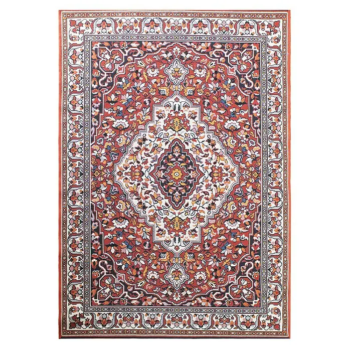 Outdoor-Teppich Marrakesch - Bunt, 170 x 120 cm, 100 % Polypropylen - Ein dekorativer Teppich mit einem komplexen floralen Muster in Rot-, Weiß- und Schwarztönen, der Wärme und Eleganz in jeden Raum bringt.