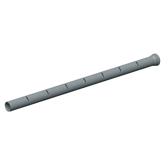Rohr - Länge: 2.000 mm, Grau, Passend für: Regenwasser-Erdtank RD-2000 - Abbildung eines grauen perforierten Rohres. Ideal für Bauprojekte oder industrielle Anwendungen, bietet dieses Rohr Stabilität und Funktionalität.