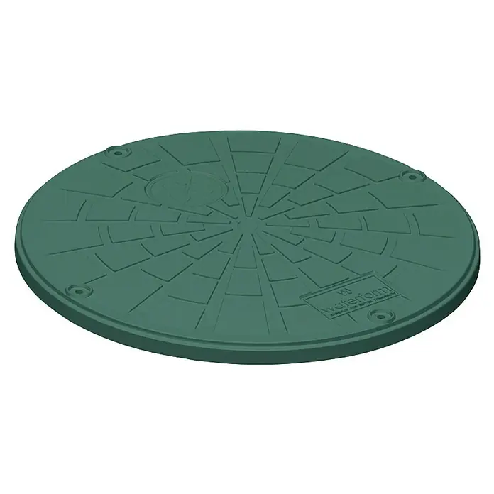 Abdeckung Unground Cover - Passend für: Regenwassertank Unground, Durchmesser: 51 cm - Grüner Waterform Schachtdeckel. Der Schachtdeckel aus Kunststoff hat ein strahlenförmiges Ziegelmuster und einen dezenten Markenaufdruck.