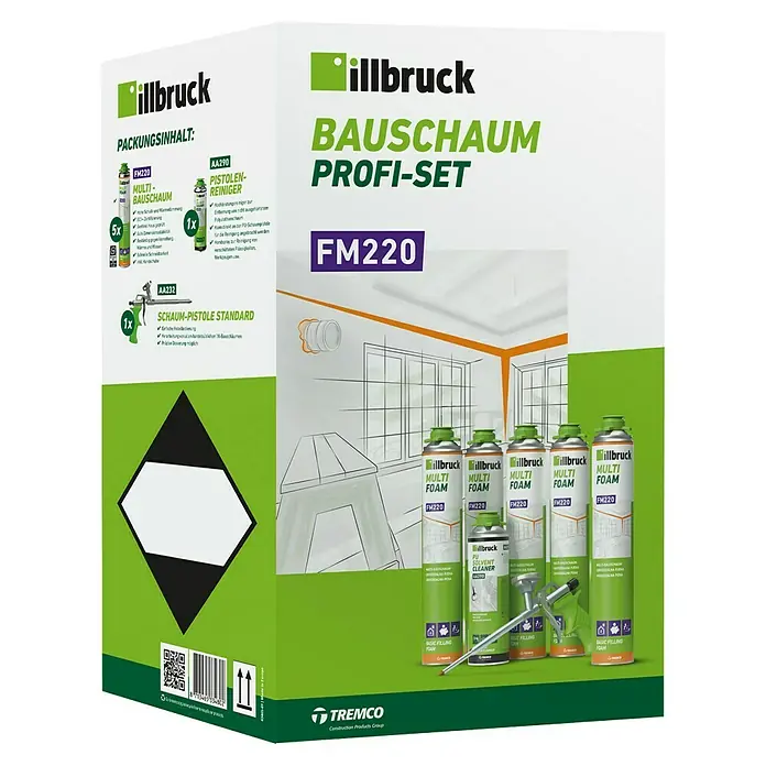 Illbruck Bauschaum Set FM220 - 8 -tlg. - Ein Illbruck Bauschaum Profi-Set, bestehend aus Mehrzweckschaum, Pistolenreiniger und einer Schaumpistole Standard.