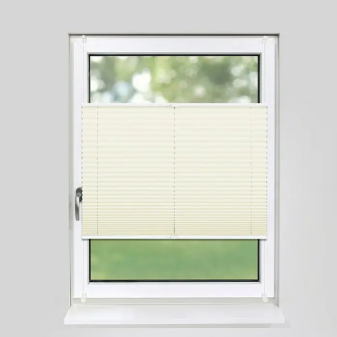 Deco-Raum Plissee ohne Bohren Basic - B x H: 60 x 150 cm, Vanille - Fenster mit Plissee-Jalousie in Creme, die für Sichtschutz und Abdunklung sorgt, ideal für Wohn- und Schlafräume.