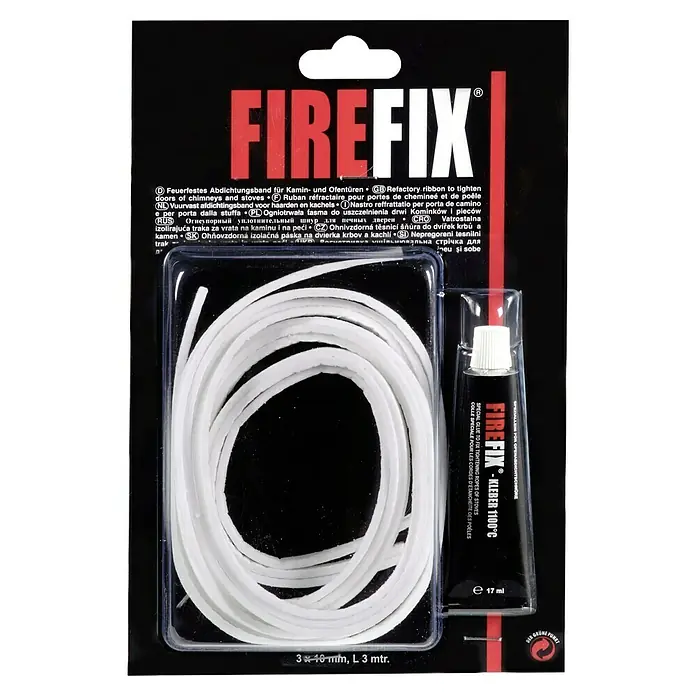 Firefix Ofendichtschnur - Länge: 3 m - Feuerfeste FIREFIX Dichtungsband-Set zum Abdichten von Kamin- und Ofentüren, inklusive Spezialkleber für eine sichere und dauerhafte Abdichtung.