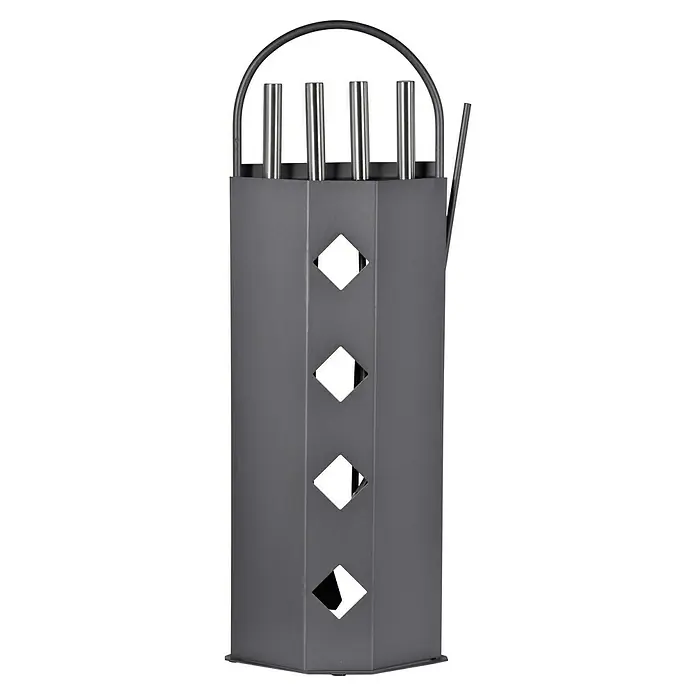 Firefix Kamingarnitur - 5 -tlg., Höhe: 66 cm, Grau - Holzträger aus Metall mit Diamantausschnitten und Griff zum einfachen Tragen von Brennholz für Kamine und Öfen.