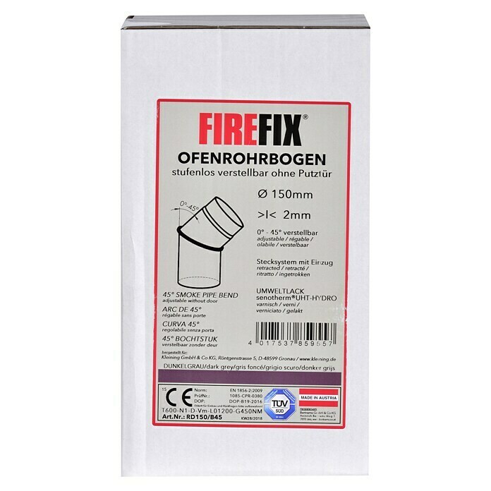 Firefix Ofenrohrbogen (Durchmesser: 150 mm, 45 °, Senotherm lackiert, Dunkelgrau) | BAUHAUS