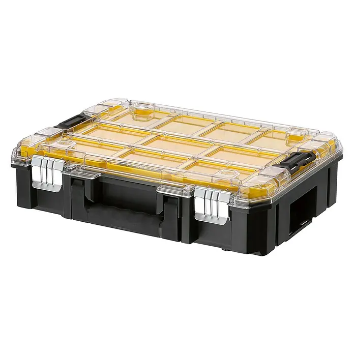 Stanley FatMax Kleinteilekoffer PRO-STACK™ - B x T x H: 337 x 440 x 119 mm, Anzahl Fächer: 10 Stk. - Werkzeugkoffer mit transparentem Deckel und gelben Fächern, ideal zur Aufbewahrung von Kleinteilen und Werkzeugen.
