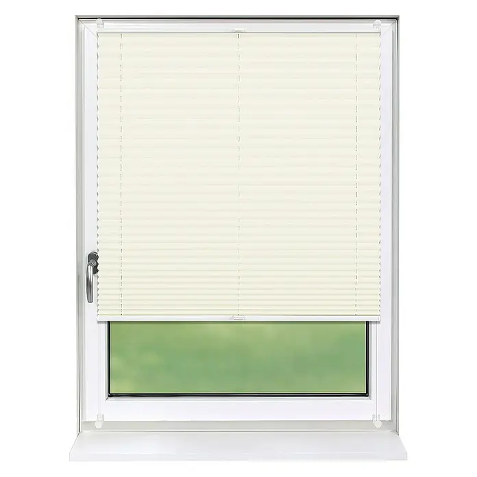Deco-Raum Plissee ohne Bohren Basic - B x H: 105 x 150 cm, Vanille - Raffinierte Plissee-Jalousie in Beige für Fenster. Bietet stilvollen Sichtschutz und flexible Lichtsteuerung in jedem Raum mit einfachem Design.