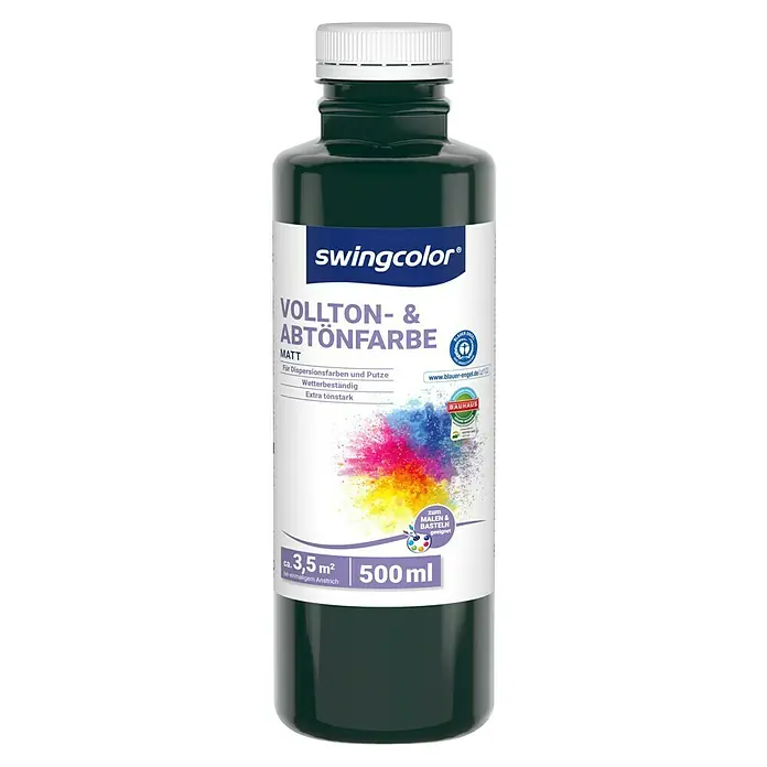 swingcolor Vollton- & Abtönfarbe - Moosgrün, Matt, 500 ml, Konservierungsmittelfrei - Eine Flasche Swingcolor Vollton- & Abtönfarbe Matt, 500 ml, ideal zum Malen und Basteln, für Dispersionsfarben und Putze.