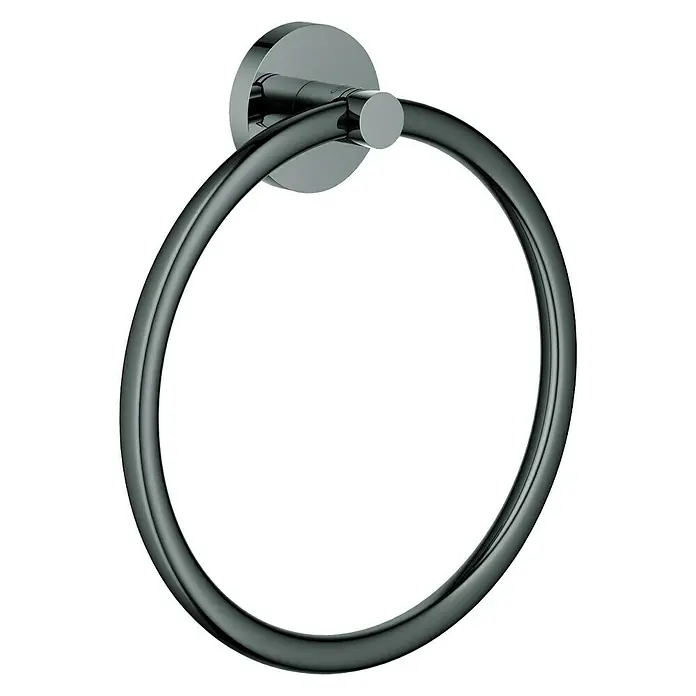 Grohe Essentials Handtuchring - Hard Graphite, Glänzend - Ein moderner, runder Handtuchring in dunklem Chrom. Ideal für stilvolle Badezimmer und Gäste-WCs, um Handtücher griffbereit zu halten.