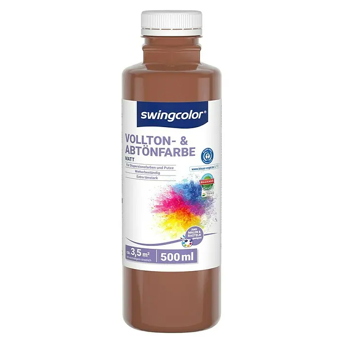 swingcolor Vollton- & Abtönfarbe - Moccabraun, Matt, 500 ml, Konservierungsmittelfrei - Eine 500ml Flasche Swingcolor Vollton- & Abtönfarbe Matt, ideal zum Malen und Basteln.