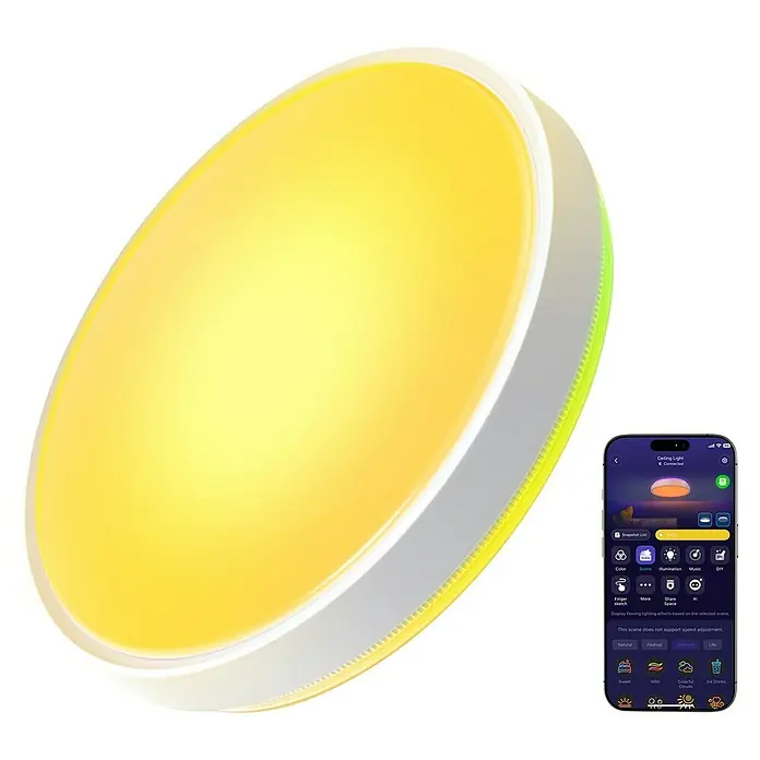 Govee LED-Deckenleuchte rund - 24 W, Weiß, RGBW, Durchmesser: 38,1 cm - Intelligente LED-Deckenleuchte mit gelbem Licht und App-Steuerung zur individuellen Anpassung der Beleuchtung.
