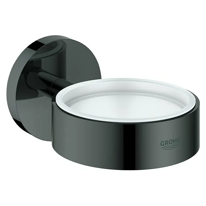 Grohe Essentials Becher- & Seifenhalter - Hard Graphite, Glänzend - Schwarze GROHE Seifenablage zur Wandmontage, stilvoll und praktisch für jedes Badezimmer.
