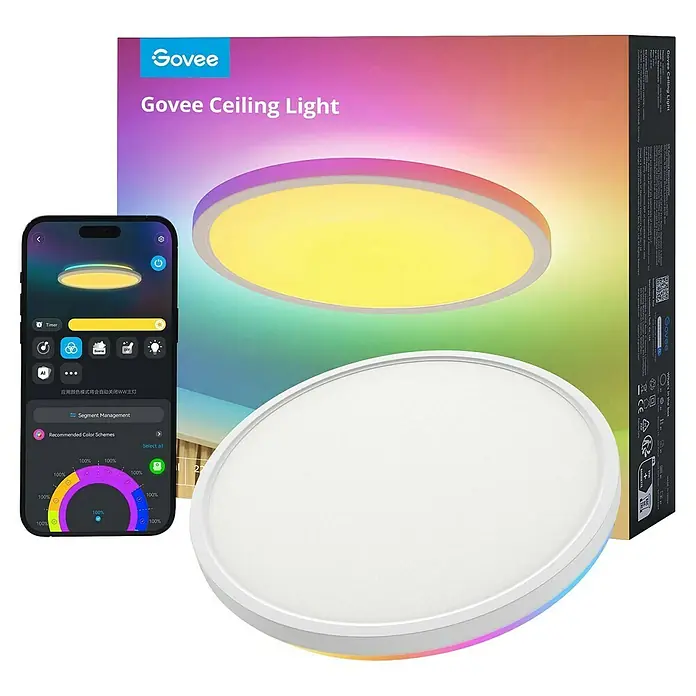 Govee LED-Deckenleuchte rund - 24 W, Weiß, RGBW, Durchmesser: 30,48 cm - Abbildung einer Govee Deckenleuchte, die intelligente Beleuchtung mit verschiedenen Farbmodi für eine individuelle Raumatmosphäre bietet.