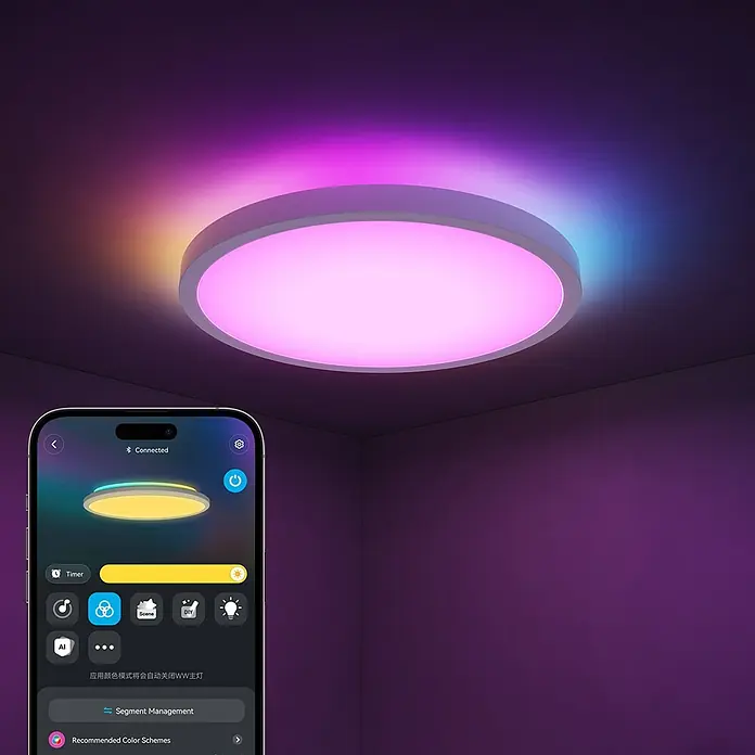 Govee LED-Deckenleuchte rund - 24 W, Weiß, RGBW, Durchmesser: 30,48 cm - Intelligente LED-Deckenleuchte mit Farbwiedergabe, gesteuert über eine Smartphone-App zur Anpassung von Helligkeit und Farbe.