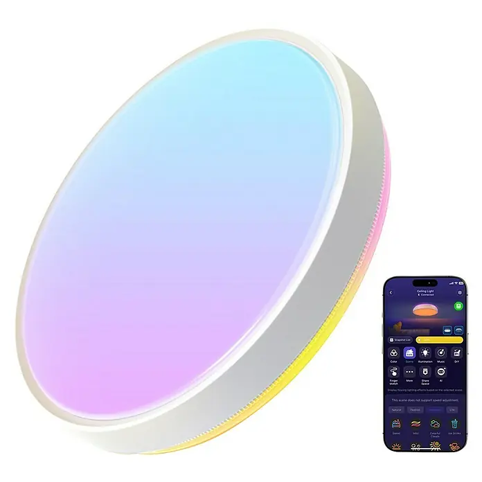 Govee LED-Deckenleuchte rund - 24 W, Weiß, RGBW, Durchmesser: 38,1 cm - Die moderne LED-Deckenleuchte mit Farbwechselfunktion und Smartphone-Steuerung für individuelle Lichtatmosphäre im Raum.